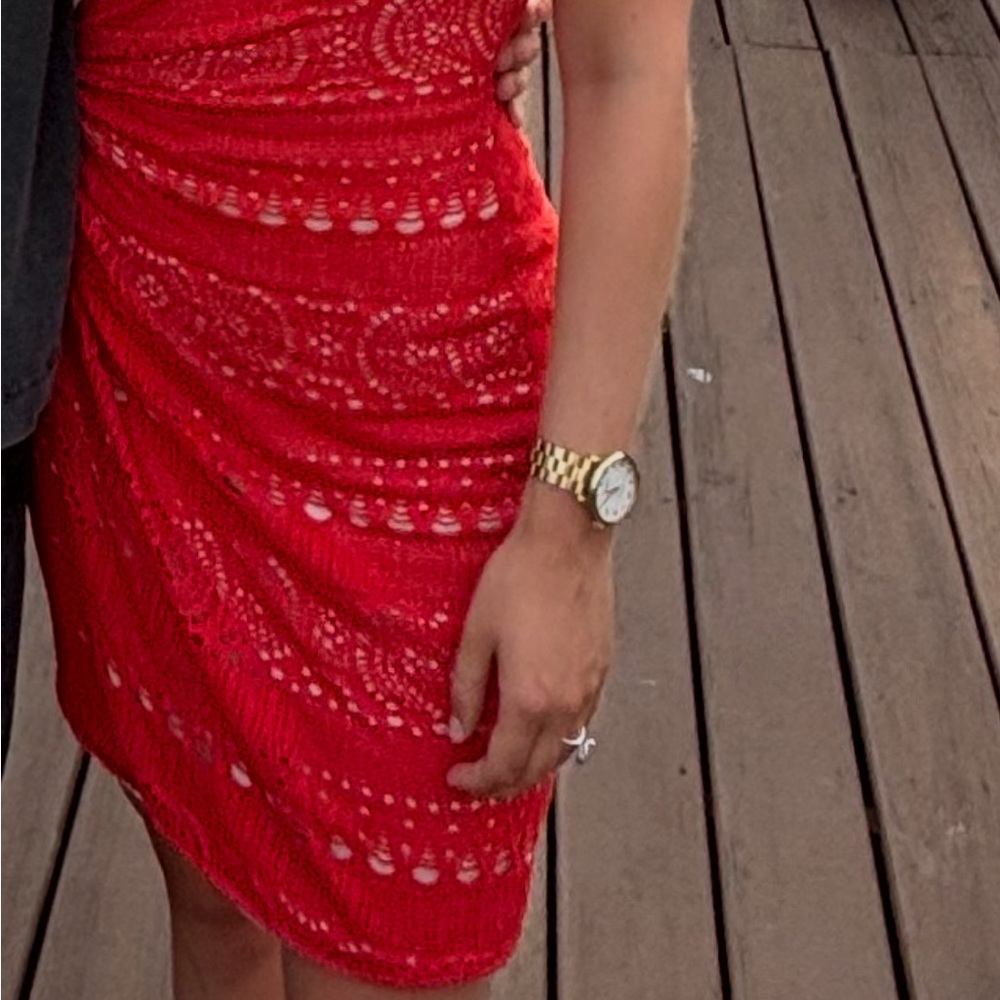 Red Lace Bodycon Dress - Women